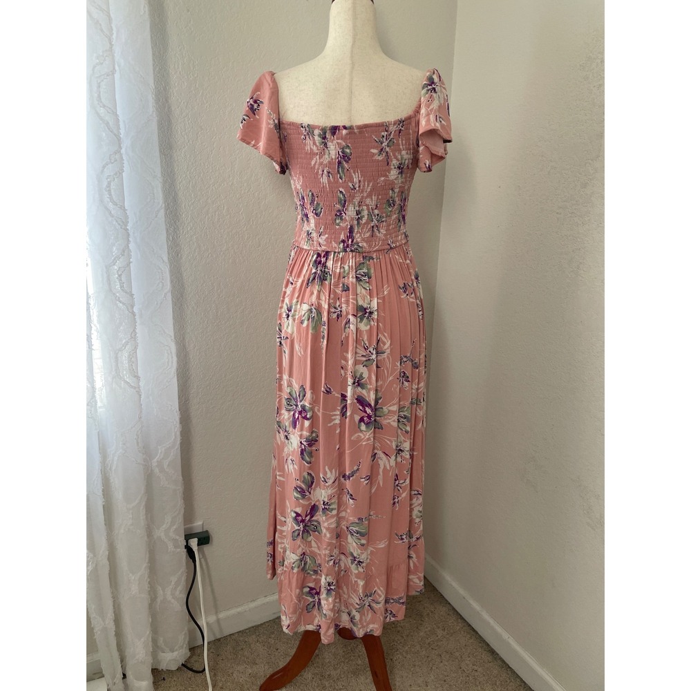 Xhilaration Women's Floral Smocked Maxi Dress Pockets Blush Pink Large - Picture 2 of 9